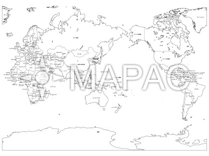 世界地図 ver.5 - 白地図 国名入り