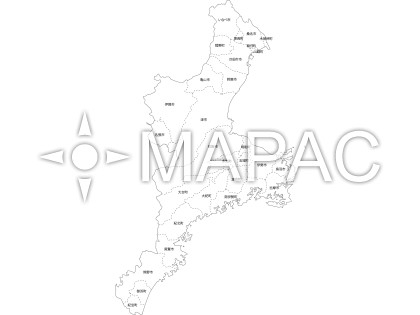三重県の白地図 - 文字入り