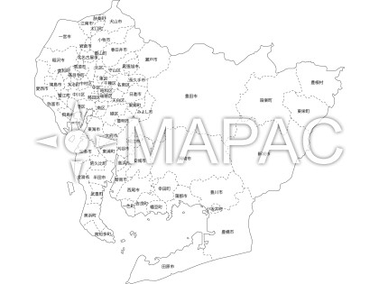 愛知県の白地図 - 文字入り