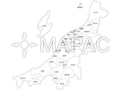 新潟県の白地図 - 文字入り