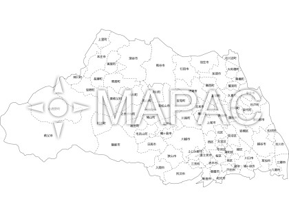 埼玉県の白地図 - 文字入り