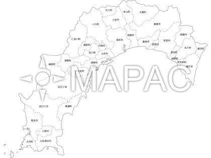 高知県の白地図 - 文字入り