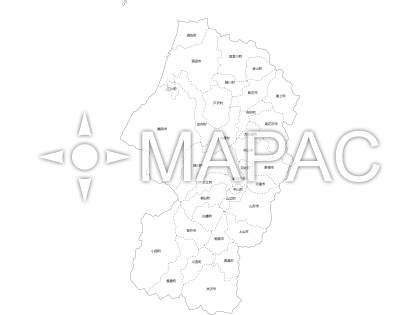 山形県の白地図 - 文字入り