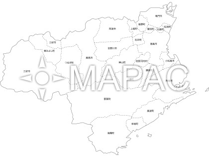 徳島県の白地図 - 文字入り