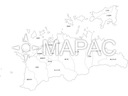香川県の白地図 - 文字入り