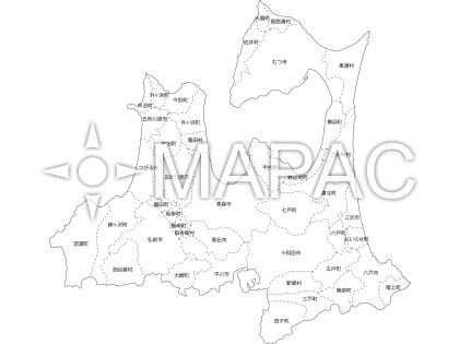 青森県の白地図 - 文字入り