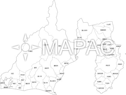 静岡県の白地図 - 文字入り