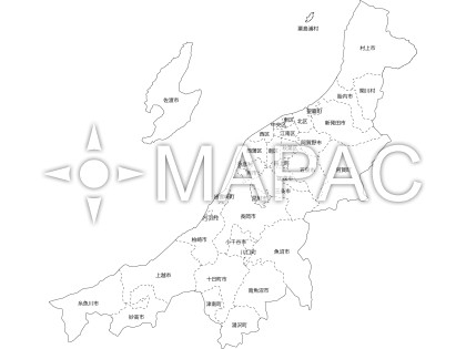 新潟県の白地図 - 文字入り