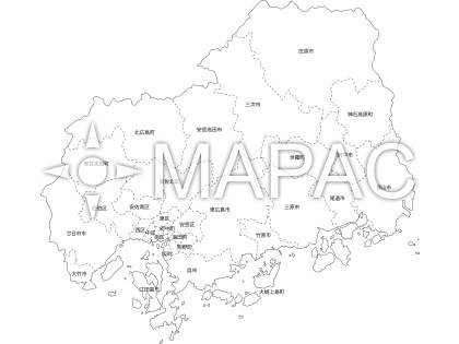 広島県の白地図 - 文字入り