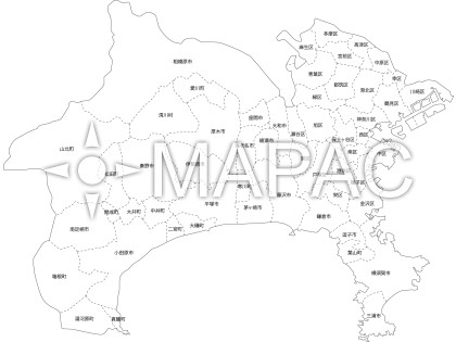 神奈川県の白地図 - 文字入り