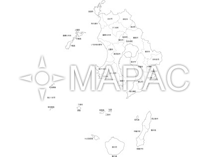 鹿児島県の白地図 - 文字入り