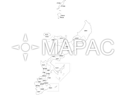 沖縄県の白地図 - 文字入り