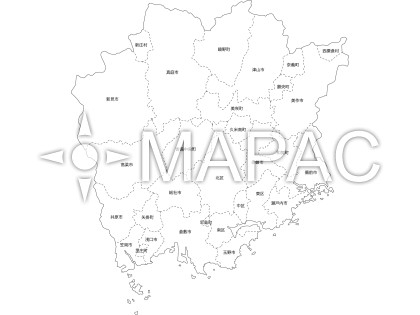 岡山県の白地図 - 文字入り