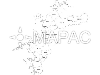 愛媛県の白地図 - 文字入り