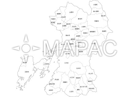 熊本県の白地図 - 文字入り